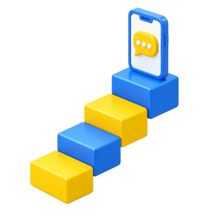 Ascending blocks leading to a phone with a message
